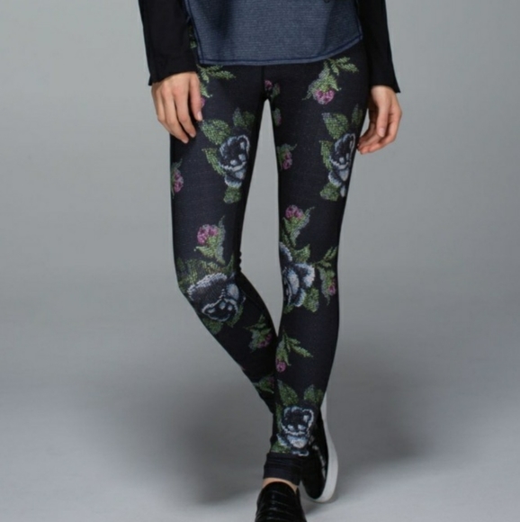 Lululemon Wunder Under  Size 6 Garden Party Floral Black Yoga  Pants - Picture 1 of 11